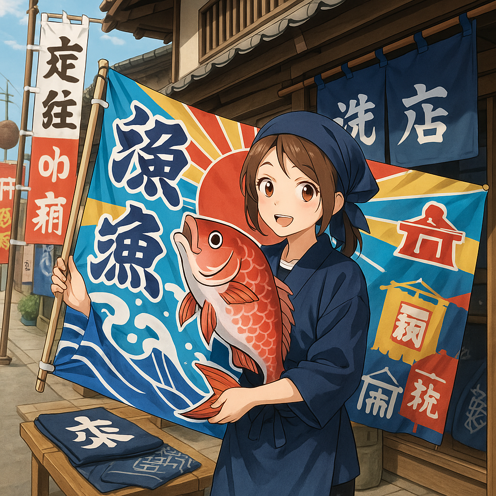宣伝幟の依頼と暖簾の費用：大漁旗90×135cm 19,800円～