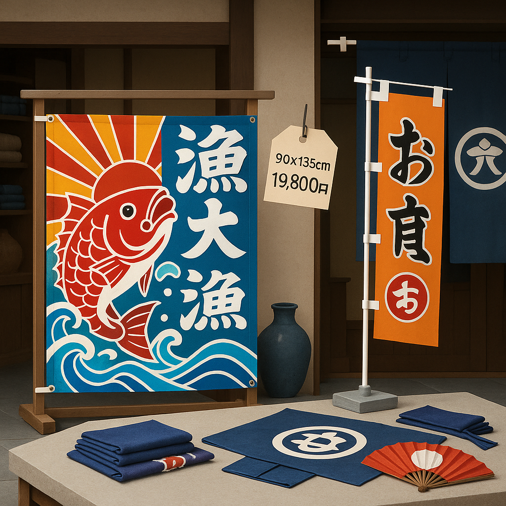 大漁旗90×135cm19,800円～と宣伝幟・暖簾費用の考え方